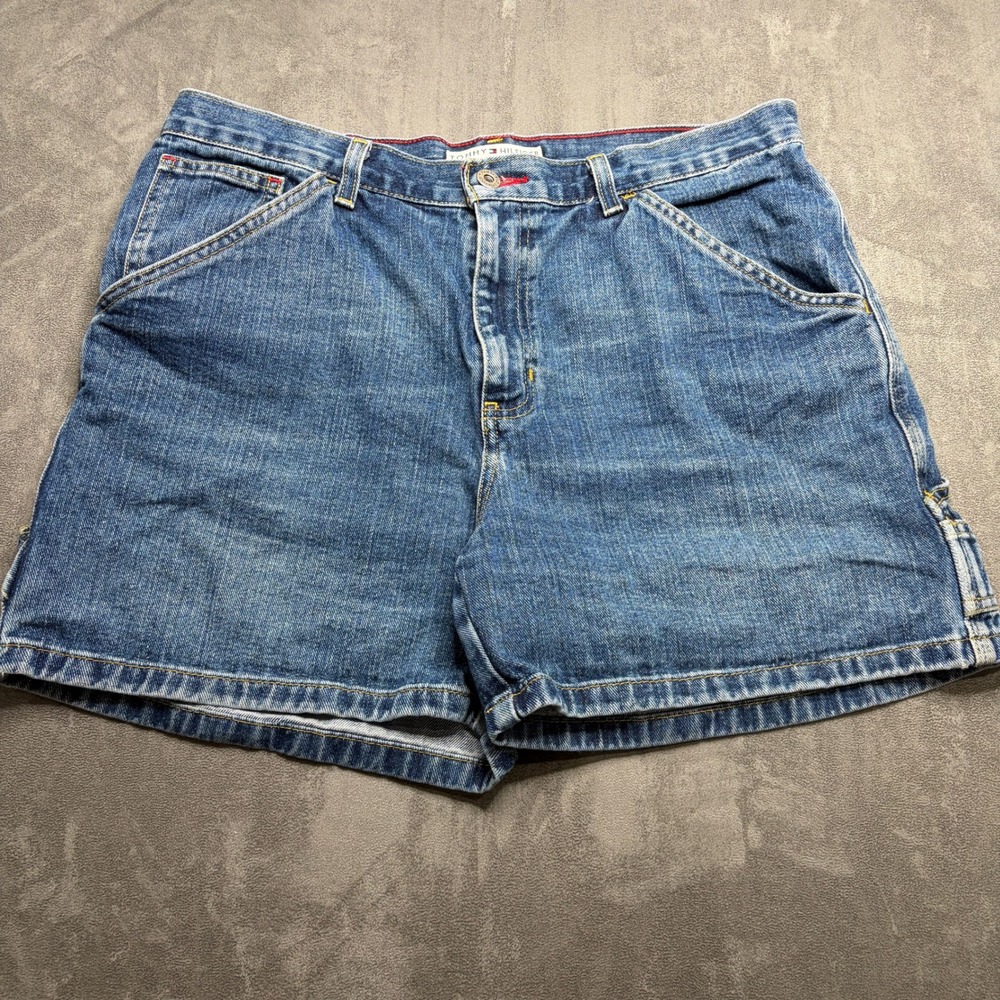 Vtg Y2K Tommy Hilfiger Jean Shorts Women 12 Blue Wash Utility Carpenter Gorpcore